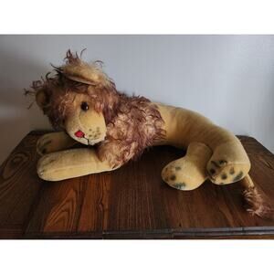 Vintage Anker Germany Bombo Plush Toy  Lion Lying Down Mohair Plush 19” 1960s
